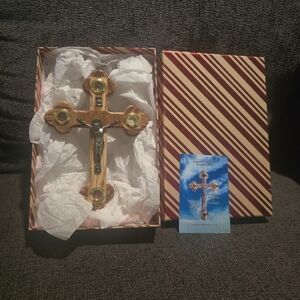 Olive Wooden Cross with Accents From The Holy Land